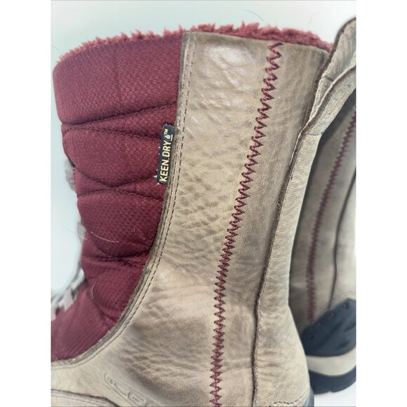 Keen Vail Tan Leather Red Insulated Waterproof Lace-Up Zip Winter Boots Wom. 7.5 - Picture 7 of 10